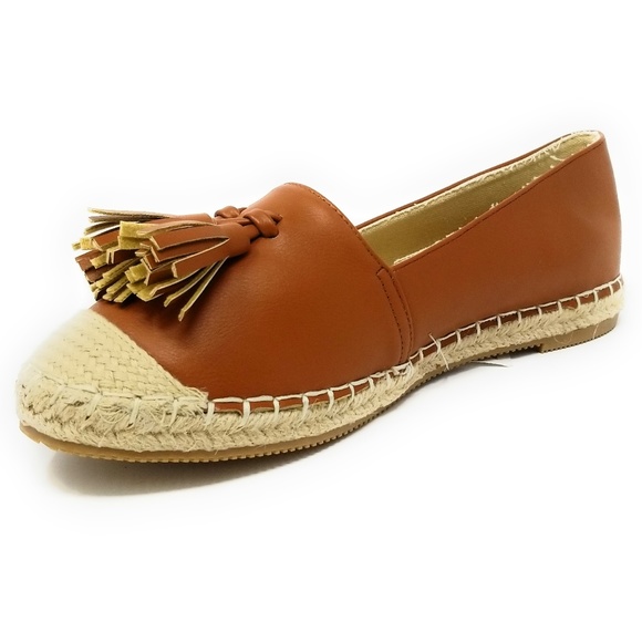 Women Espadrille Flats with Tassels, E-2605, Camel - Picture 2 of 4